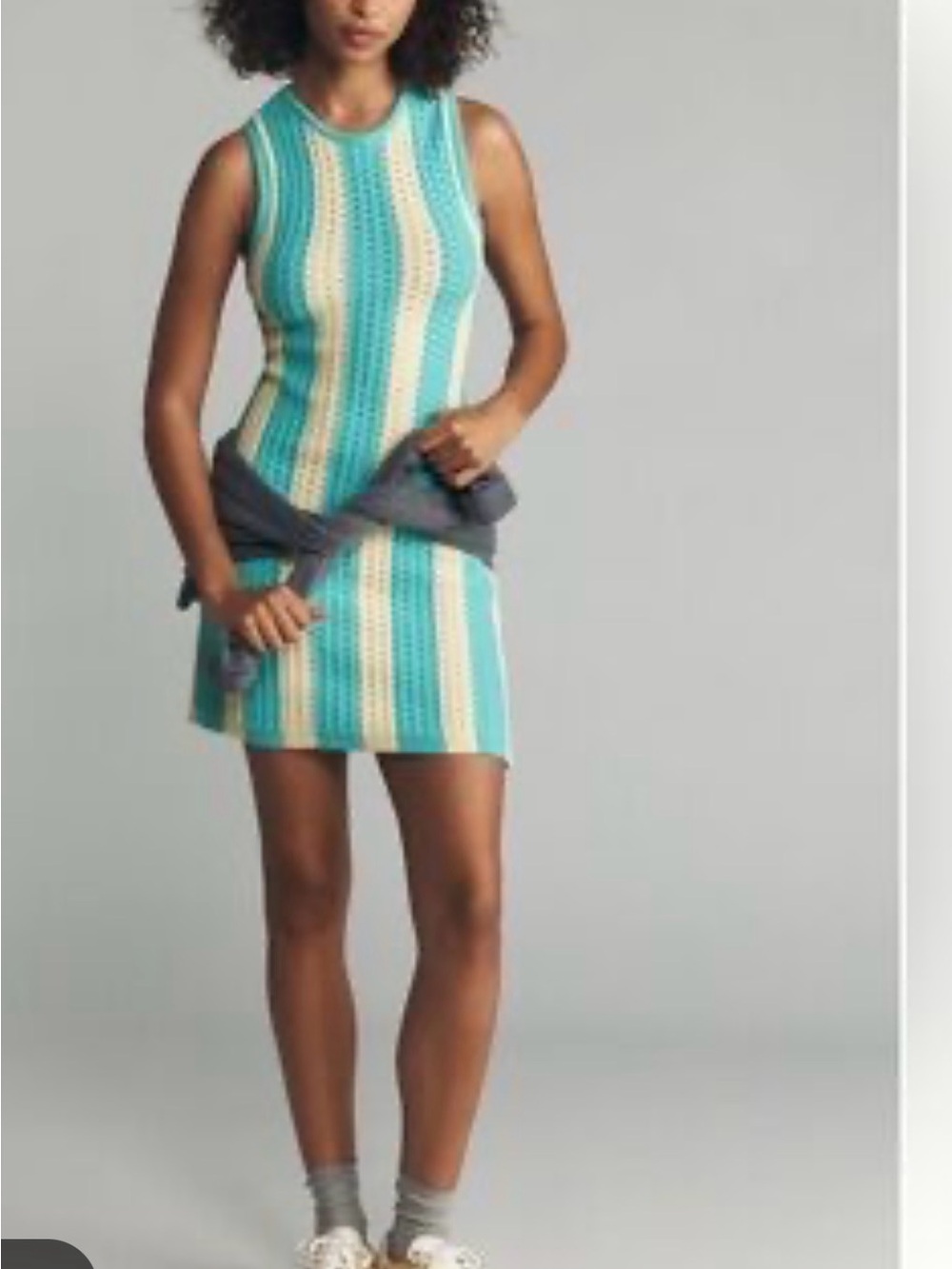 Anthropologie Striped Knit Mini Dress - Turquoise & Cream